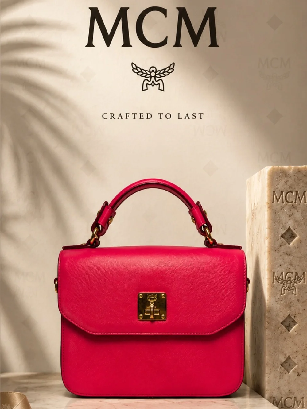 MCM Fuchsia Pink Leather Top Handle Satchel Bag - Picture 1 of 12